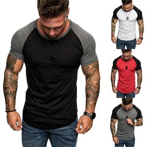 Wholesale Gym Clothes <b>Men</b> Two Color Patchwork Raglan Sleeves Training Top Workout t <b>Shirt</b> Custom logo Sport Tshirt for <b>Men</b> - Product Image 1