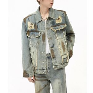 Ensemble de costume en denim brut personnalisé pour homme, veste bleue robuste et jean baggy, tenue décontractée d'hiver - Product Image 3