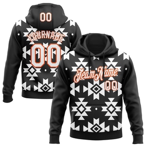 Sweat-shirt à capuche personnalisé avec motif aztèque mexicain 3D noir, blanc et orange, nouvelle conception, vente en gros directe - Product Image 1