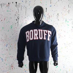 BORUFF BLUE <b>Mock</b> <b>Neck</b> Sweatshirt 100% WHITE Applique Embroidery wide <b>neck</b> Sweatshirt Finer Threads - Product Image 1