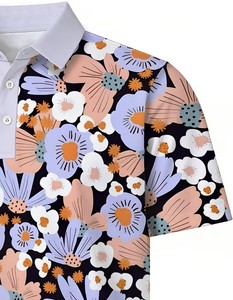 Men's Floral Print Short Sleeve Polo Shirt Casual Breathable Cotton Oxford Fabric Digital Printed Regular Fit - Product Image 5