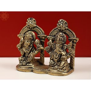 Escultura de latón de 2 pulgadas hecha a mano de la diosa Lakshmi y Ganesha - Product Image 2