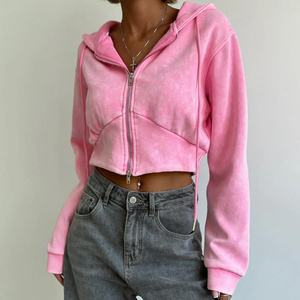 Sweats à capuche d'hiver en molleton de coton délavé à l'acide avec fermeture à glissière pour femmes Panneaux au design personnalisé - Product Image 4