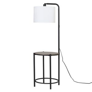 54-Inch Mid Century Modern <b>Floor</b> <b>Lamp</b> with Faux Wood Table and White Fabric <b>Shade</b> - Product Image 3