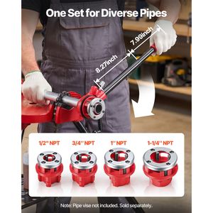 Kit de filetage de tuyaux avec 4 filières (1/2" NPT, 3/4" NPT, 1" NPT, 1 1/4" NPT) - Manuel, à cliquet, portable - Product Image 2