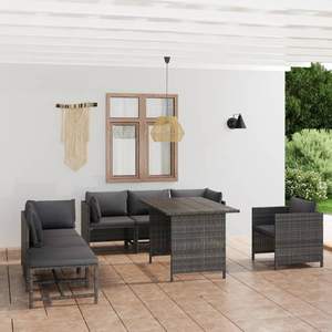Ensemble de salon de jardin en rotin PE gris, 8 pièces, avec housses amovibles - Product Image 1