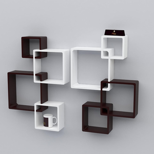 Modern Geometric <b>Wall</b> Mounted Display <b>Shelves</b>, <b>Black</b> and White Interlocking Cube Floating <b>Shelves</b> for Living Room Home Decor - Product Image 1