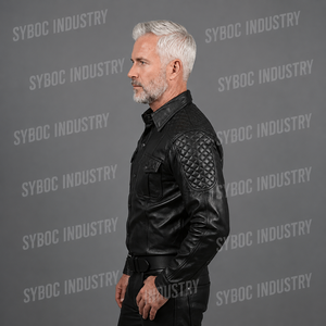 Camisa de Cuero de Cordero Negro para Hombre, Manga Larga y Corta, con Panel Acolchado en el Hombro, Botones a Presión, Estilo Casual para Fiesta - Product Image 4
