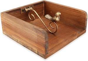 Porta servilletas cuadrado decorativo de madera con pájaro en barra de metal, accesorio perfecto para la mesa de cocina, tamaño mediano. - Product Image 5