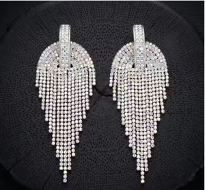 Boucles d'oreilles pendantes en argent sterling 925 pour femmes, avec cristaux exagérés, franges et strass, longues, accessoires de mode, vente en gros - Product Image 3