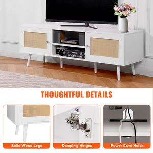 Mobile TV Moderno Boho per TV da 65 Pollici, Centro Intrattenimento con Ante in Rattan, Funzione Estensibile e Porte USB - Product Image 6