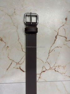 Ceinture en cuir véritable de qualité supérieure pour hommes avec surpiqûres contrastées et boucle en argent satiné, boucle à ardillon - Product Image 3