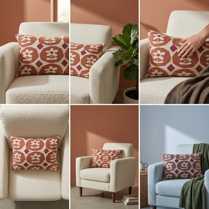 Coussin décoratif à motifs géométriques en terre cuite rouge et crème pour fauteuil et canapé de salon. 44x44 cm - Product Image 6