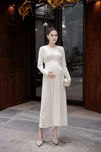 Vestido Midi Casual de Terciopelo con Cuello Redondo, Manga Regular, Cintura Holgada y Transpirable, Elegante y de Lujo, para Primavera/Verano, OEM ODM - Product Image 3