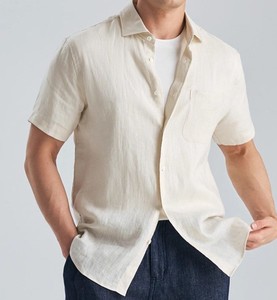 Men's Short Sleeve Cotton Poplin Casual Shirt Solid Color Turn-<b>down</b> Collar Breathable Summer Wear - Product Image 1