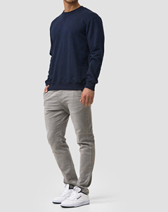 Men's Crew Neck <b>Sweatshirt</b> Regular Fit Solid <b>Navy</b> Blue Eco-Friendly Lined Corduroy Casual Wear Winter Style - Product Image 2