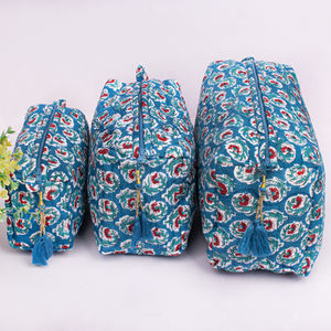 Luxury Handmade Block Printed Fashionable Makeup <b>Bag</b> Set EcoFriendly Water Resistant LargeCapacity Travel Cosmetic Organizer <b>Bag</b> - Product Image 1