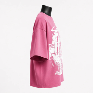 <b>Pink</b> Oversized Women's <b>Crop</b> <b>Top</b> Crew Neck Short Sleeve Letter Print 100% Cotton Jersey Loose Fit Casual Spring Summer Style - Product Image 4