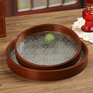 Plateau de service rond en bois poli avec poignées, fait main, motif rouge, plateau décoratif pour servir les aliments, pour la cuisine - Product Image 3