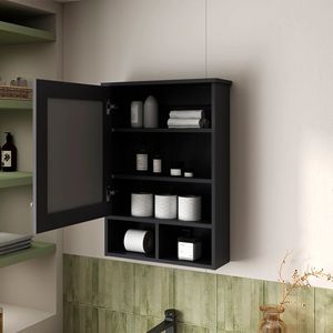 Armadietto da Bagno Nero con Anta e Specchio Incluso - Product Image 2