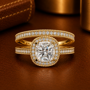 Anillo de Compromiso Vintage con Diamante Cultivado en Laboratorio con Corte Cojín y Halo, Certificado IGI, Oro de 14K, Anillos de Boda Nupciales con Milgrain, Fabricante - Product Image 1