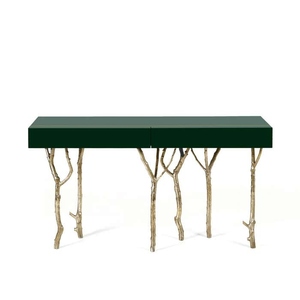 Mesa de Consola de Diseño Clásico con Detalles en Bronce Pátin y Latón, Mueble de Pasillo de Diseño Contemporáneo con Almacenamiento y Tapa de Cristal - Product Image 3