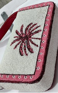 Sac à main rectangulaire fait main, lavable, pour usage quotidien, avec broderie palmier, en toile de coton, bordure rose - Product Image 5