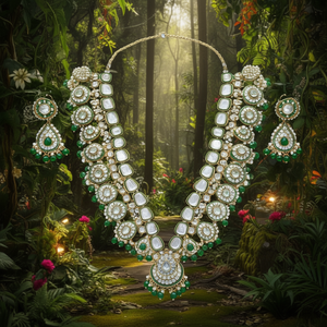 Ensemble de bijoux de mariée Emerald Royal Kundan avec collier double et boucles d'oreilles - Product Image 3