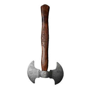 Hache à double tête en acier Damas forgé à la main SCL Industrial Viking Survival, fourreau en cuir, manche en bois de frêne, poids 1,5 kg, sur mesure - Product Image 5