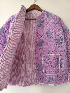 <b>Jacket</b>, Cotton <b>Quilted</b> Handmade Beaurifull Floral <b>Jacket</b> Reversible Strip <b>Quilted</b> Cotton <b>Jacket</b> Party Wear - Product Image 4