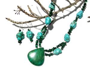 Natural Chrysocolla Malachite Turquoise Sterling Silver Plated Bohemian <b>Statement</b> <b>Necklace</b> with Snake Chain Handmade Jewelry - Product Image 4