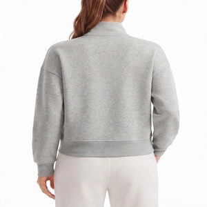 Sudadera de forro polar grueso para mujer, con media cremallera y cuello simulado, estilo casual con hombros caídos, color gris liso, estilo urbano, oversize y corte crop - Product Image 2