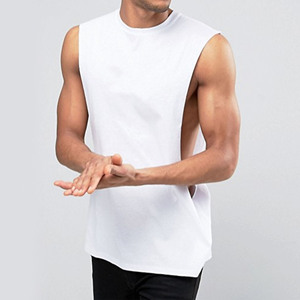 เสื้อกล้ามรัดรูปผู้ชายแบบขายส่ง คัตเอาท์ลึก แขนกุด สีขาว สำหรับออกกำลังกาย ฟิตเนส เวทเทรนนิ่ง - Product Image 3