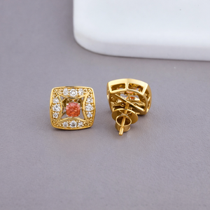 ได้รับการรับรองจาก IGI ต่างหูเพชรทรงเม็ดกลมทรงสี่เหลี่ยมสีขาว/เหลือง/โรสโกลด์9K - Product Image 5