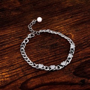 Stainless Steel Heart Charm Chain <b>Bracelet</b> Pearl <b>Extender</b> Link Bangle for Women Party Jewelry - Product Image 2