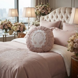 Pink Cotton Round <b>Seat</b> <b>Cushion</b> <b>Cover</b> Embroidered Floral Design Throw Pillowcase <b>Sofa</b> Sleep Hotel Decor Elegant Use - Product Image 4