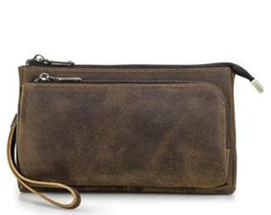 Brown Leather Clutch <b>Wallet</b> with <b>Zip</b> Around Closure and Wrist Strap Fazmax Corporation Model A29 - Product Image 3