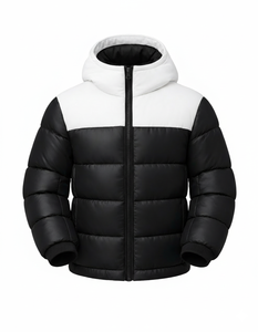 Veste matelassée à capuche bicolore noir et blanc pour homme, manteau chaud d'hiver matelassé avec fermeture éclair, vêtements d'extérieur décontractés, streetwear - Product Image 2