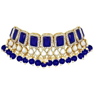Gold Plated Alloy <b>Necklace</b> Earrings Set <b>Blue</b> Zircon Imitation Pearl Ethnic Wedding Jewelry Women's Fashion Jewelry Sets - Product Image 2