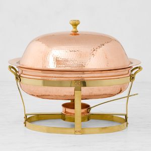 Plat à chafing rond de luxe en cuivre avec design décoratif et poignées en laiton pour la restauration de mariage, les restaurants, les buffets d'hôtel - Product Image 3