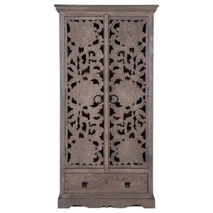 Luxury Handcrafted Solid Wood 2 Door <b>Wardrobe</b> Ornate Botanical Carving Premium Finish Armoire - Product Image 3