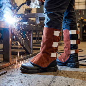 Spats industriels en cuir de vachette souple de qualité supérieure, certifiés CE, résistants à la chaleur, vêtements de sécurité flexibles - Product Image 6