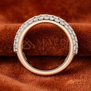 Luxury 14K Rose Gold Triple Row Emerald Cut Moissanite Wedding Band East-West Horizontal Lab Diamond <b>Statement</b> <b>Ring</b> for Women - Product Image 3
