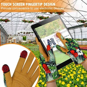 Gants de jardinage robustes et respirants pour femmes, imprimé floral tropical, paume en cuir synthétique, compatibles écran tactile - Product Image 4