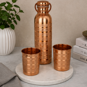 Juego de Vasos y Recipientes de Cobre Puro a Rayas y Cuadros, Diseño Artesanal Tradicional, Portátil para Viajes - Product Image 4
