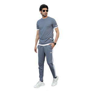 Ensemble de survêtement d'été pour homme en coton 100% de haute qualité, deux pièces, léger, respirant, séchage rapide, logo personnalisable - Product Image 1