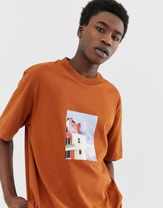 Men's <b>Orange</b> Oversized <b>T</b>-<b>Shirt</b> With Photo Print Front Design Short Sleeve Casual O-Neck Jersey Fit - Product Image 1