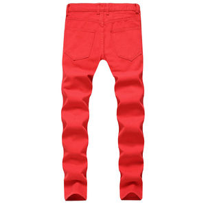 Vaqueros de motociclista ajustados para hombre, de mezclilla plisada blanca, diseño largo y recto lavado, ideales para uso casual y motociclismo. - Product Image 5