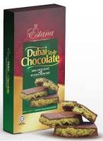 Venta al por mayor de barras de chocolate estilo Dubái ESTANA, envueltas individualmente, chocolate negro cubierto con pistacho Kunafa, 108g x 10 unidades