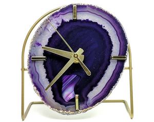 Natural Crystal Purple Agate Slice Clock Religious Style Gemstone Desk Clock Wholesale for Home Decoration - Product Image 1